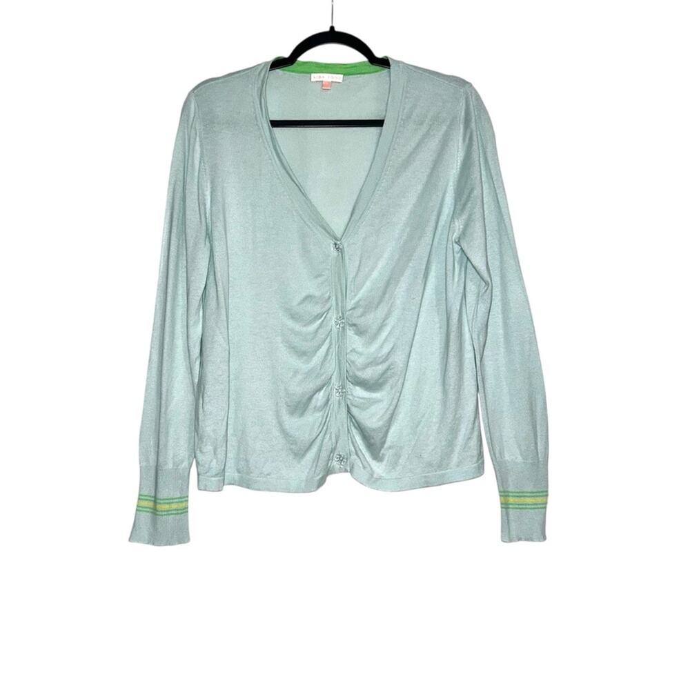 Lisa Todd V-Neck Ruched Long Sleeve Button Down Cardigan LARGE